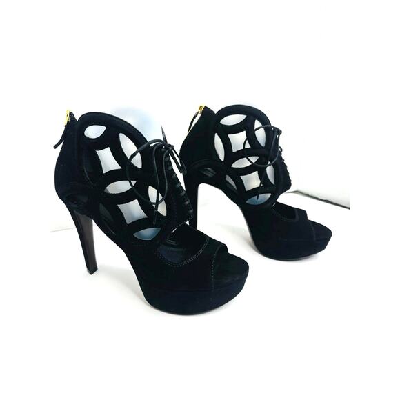 Louis Vuitton Black Suede Monogram Cut-Out Platform Sandals 120mm Heel Size 38 - Picture 8 of 14